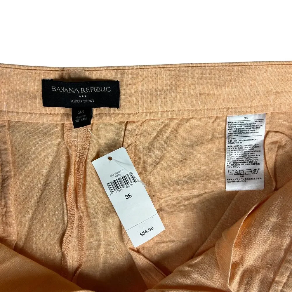 New Banana Republic Aiden Slim Men's Linen Shorts Size 36 Peach NWT, with Tags
